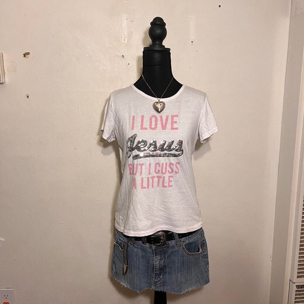 Y2K Make it rain “I love Jesus but I cuss a little” tshirt